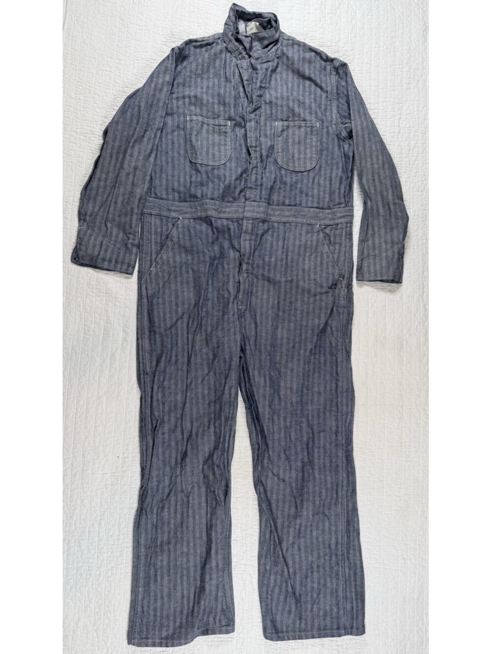 Vintage Wrangler Herringbone Stripe Coveralls 46 USA Cotton Workwear Jumpsuit